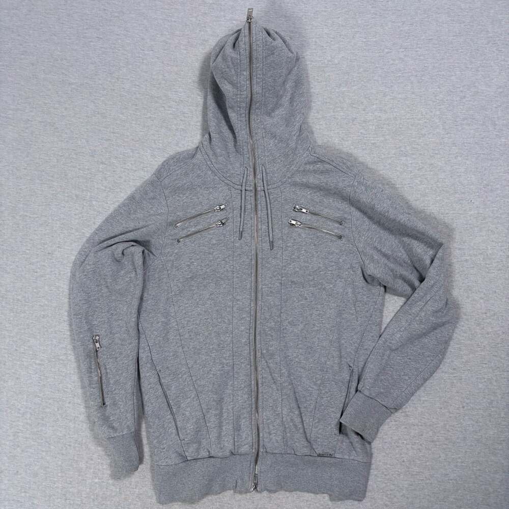 Diesel Grey Full Zip Biker Hoodie with Multi-Zippers and High Neck
